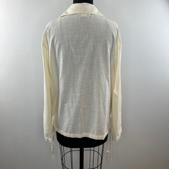 ZARA '23 Summer Wardrobe Off White Top Collared Long Sleeve Button Front L Large - Picture 5 of 6
